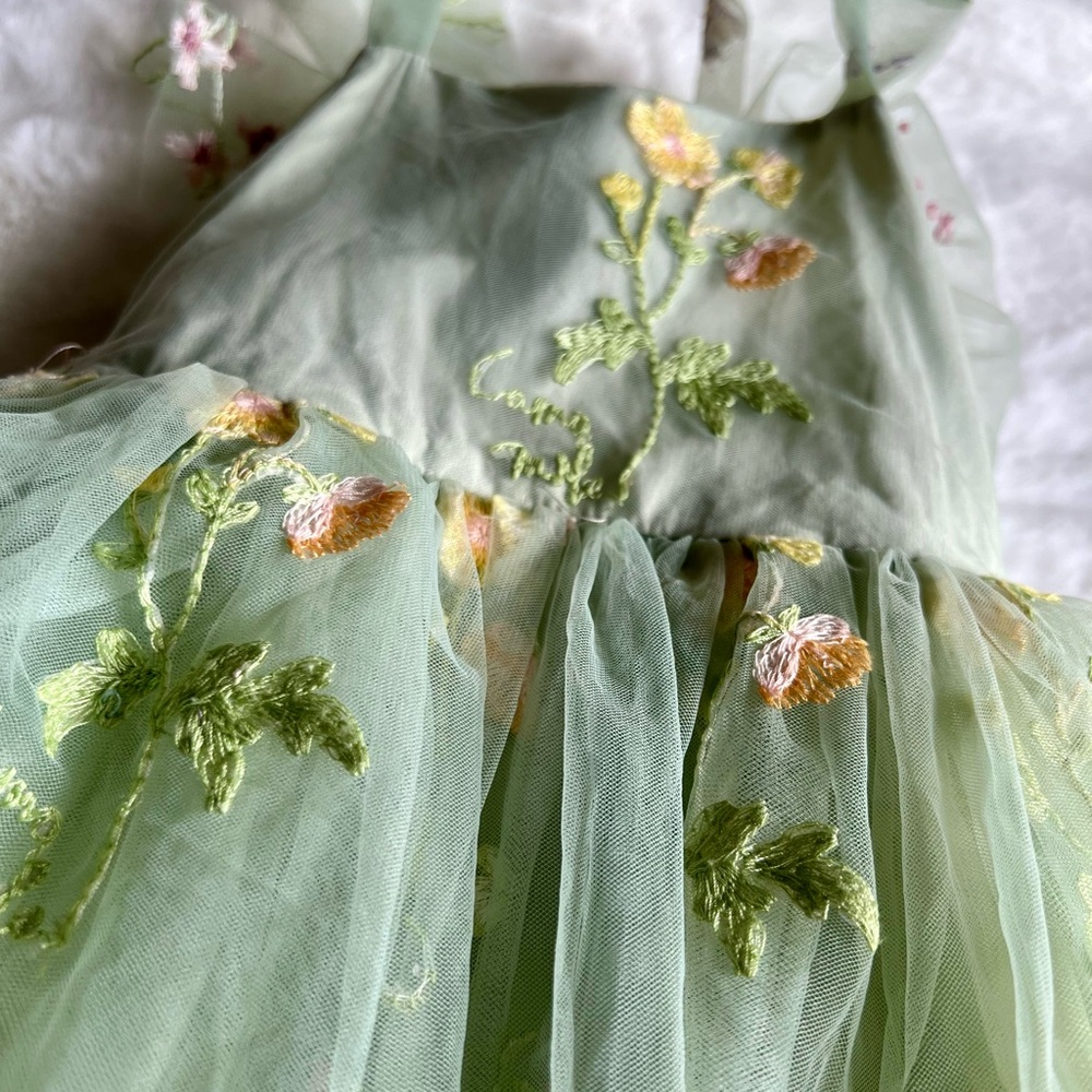 Arabella and Rose Sugar Plum Forest Green Tulle Romper Dress ~Size 1 (12 months) - Picture 2 of 6